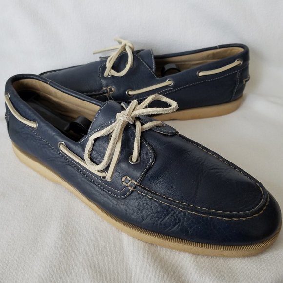 Rockport Mens Blue Leather Boat Shoes Adiprene By Adidas Insoles Moc Toe 10.5M - Picture 1 of 10